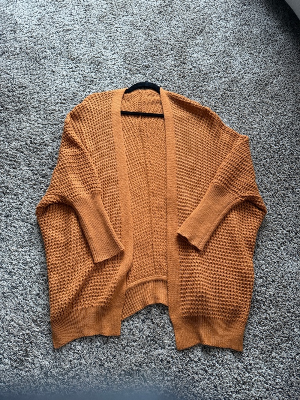 Open-Front Chunky Knit Cardigan Sweater - Rust Orange